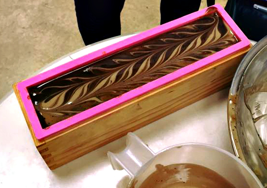 Freshly made coffee soap, just poured in the mold.